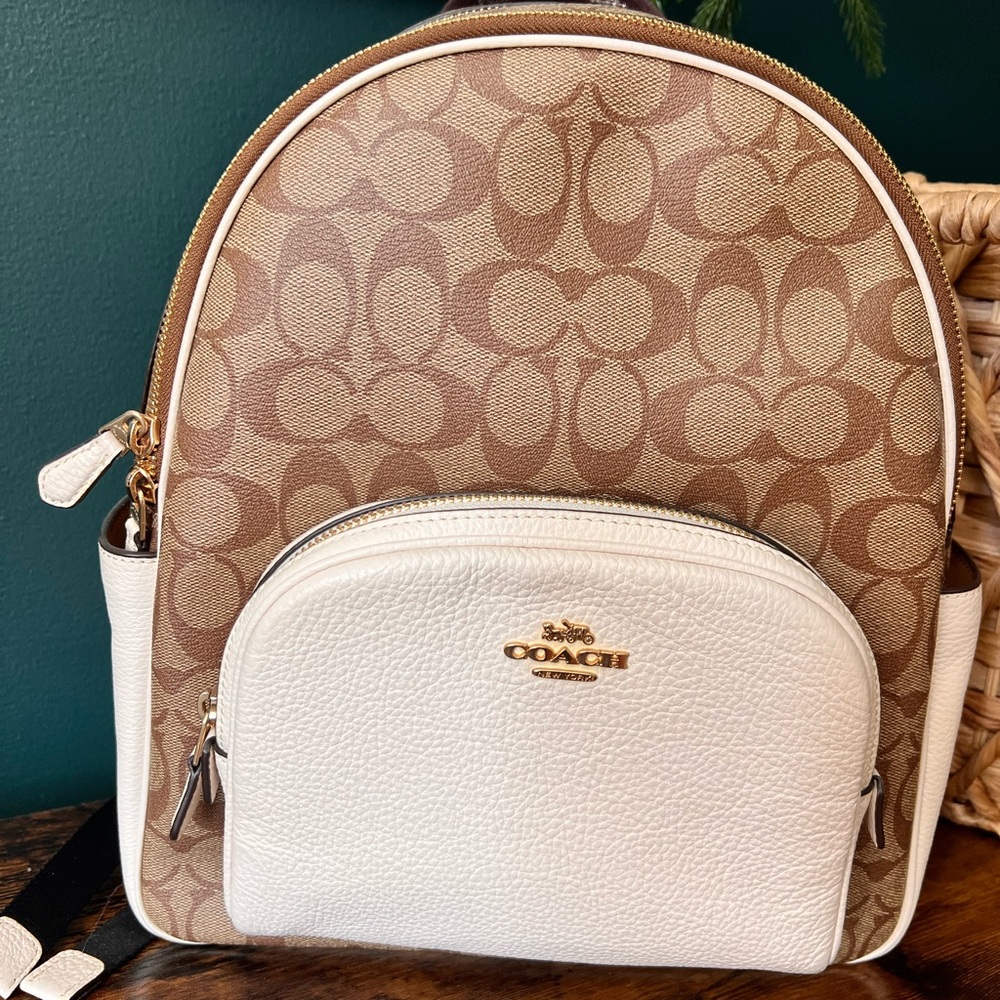 Coach Tan and White Signature Backpack
